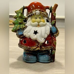 Ceramic Santa Tea Light Candle Lantern With Hanger Excellent Condition